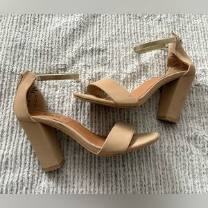 ARDENE Block Tan Chunky High Heel Sandals, Size 6